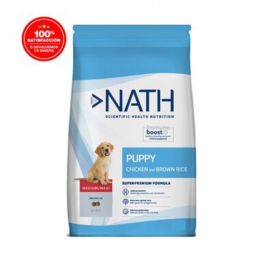 Nath Puppy Medium/Maxi sabor pollo & arroz café alimento para perros